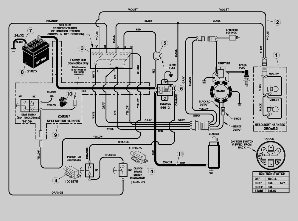 Electrical System Diagram and Parts List for 461005X68A 2004 Briggs and Stratton Lawn Tractor